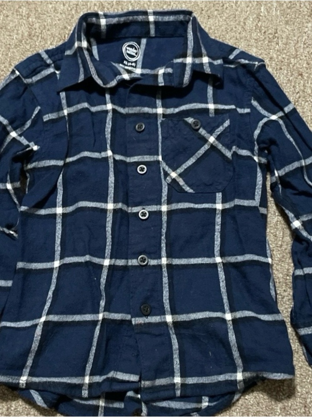 Wonder Nation Blue & White Plaid Long Sleeve Button Down Shirt Size XS (4-5)
